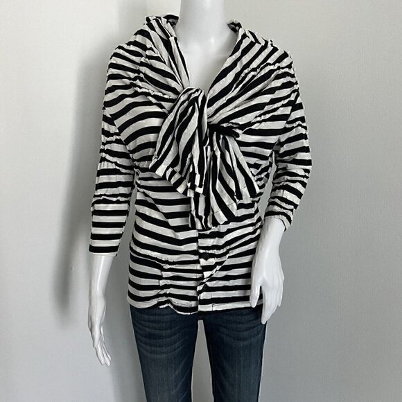 Yohji Yamamoto Tops - Y's Yohji Yamamoto Women's Blouse Size 2 S Black White Stripe Tie Collar Japan